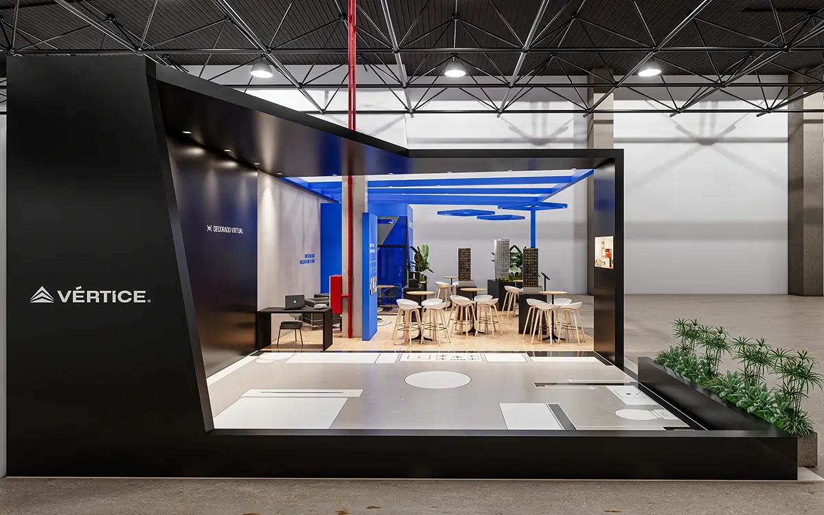 Decorado virtual do Way Home em Realidade Virtual no stand da Construtora Vértice